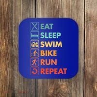 Triathlon Eat Sleep Swim Bike Run Repeat Cute Gift Coaster thumb 0