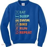 Triathlon Eat Sleep Swim Bike Run Repeat Cute Gift Kids Sweatshirt thumb 0