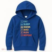 Triathlon Eat Sleep Swim Bike Run Repeat Cute Gift Kids Hoodie thumb 0