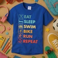 Triathlon Eat Sleep Swim Bike Run Repeat Cute Gift Kids T-Shirt thumb 3