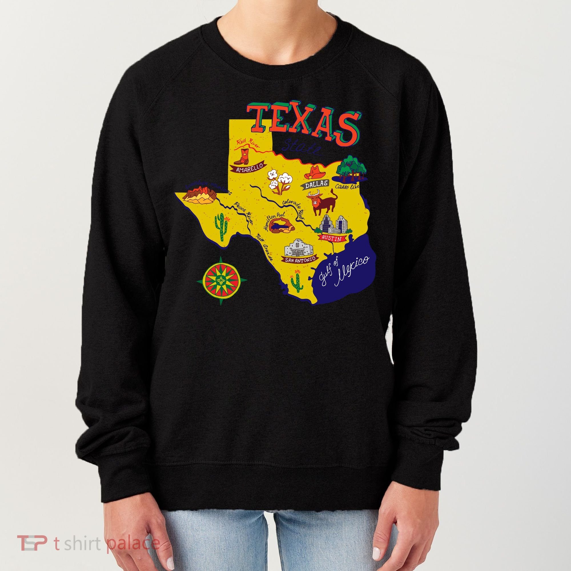 Texas Cartoon Map Women's Sweatshirt