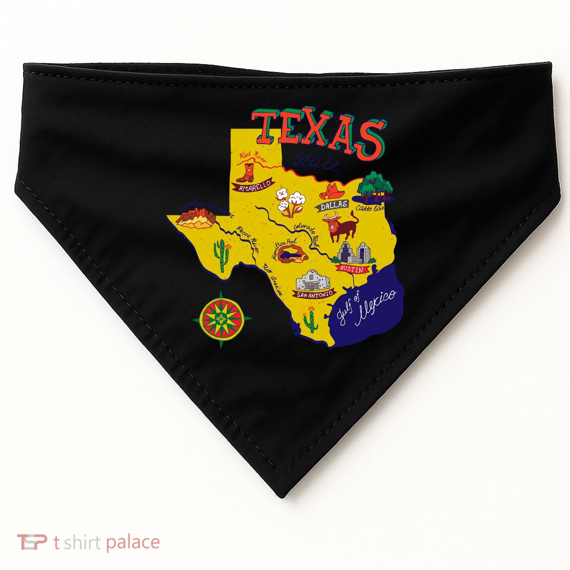 Texas Cartoon Map USA-Made Doggie Bandana