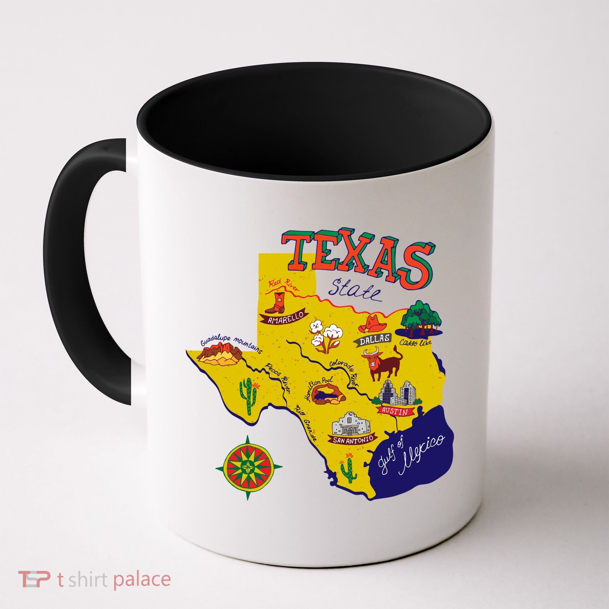 Texas Cartoon Map Coffee Mug