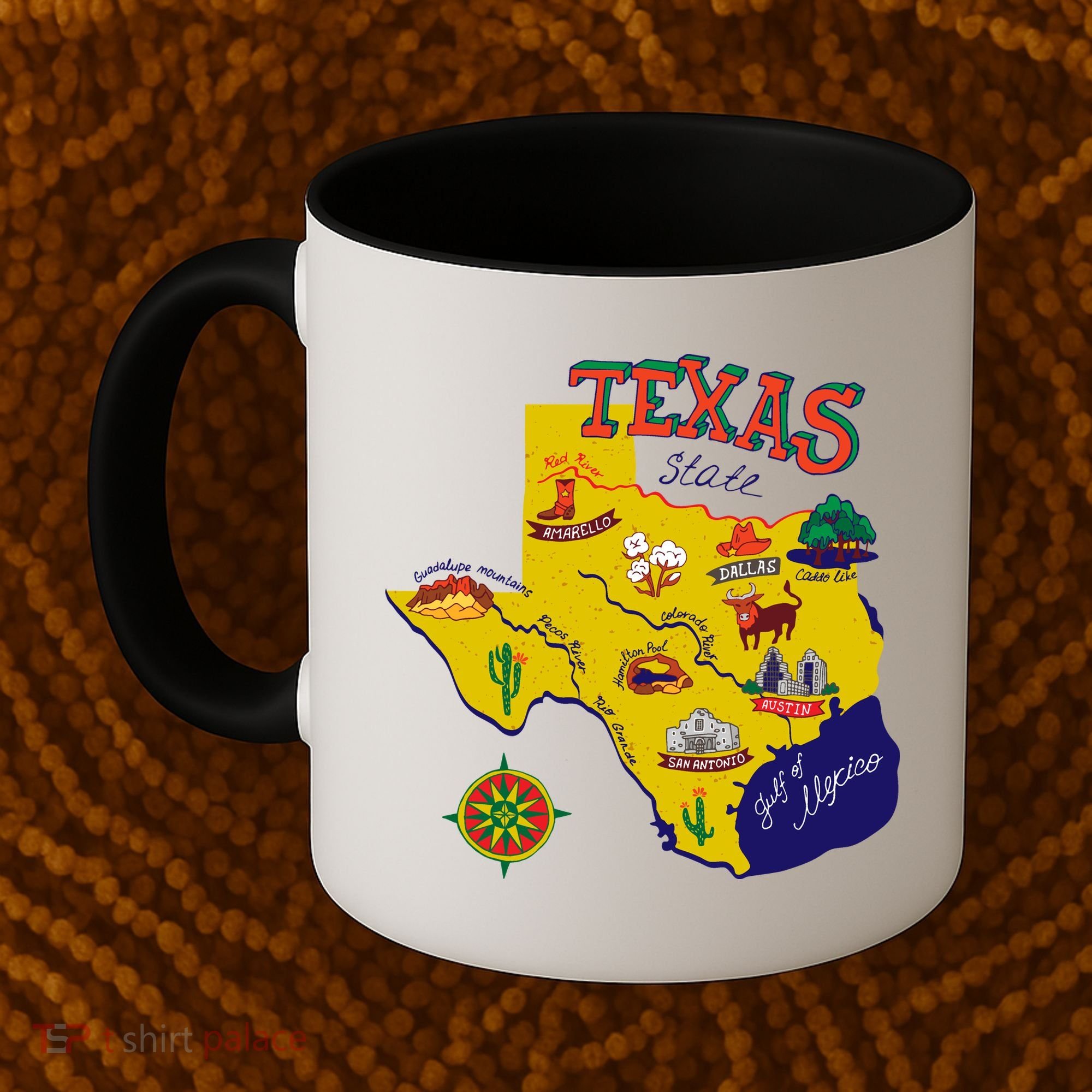 Texas Cartoon Map Coffee Mug