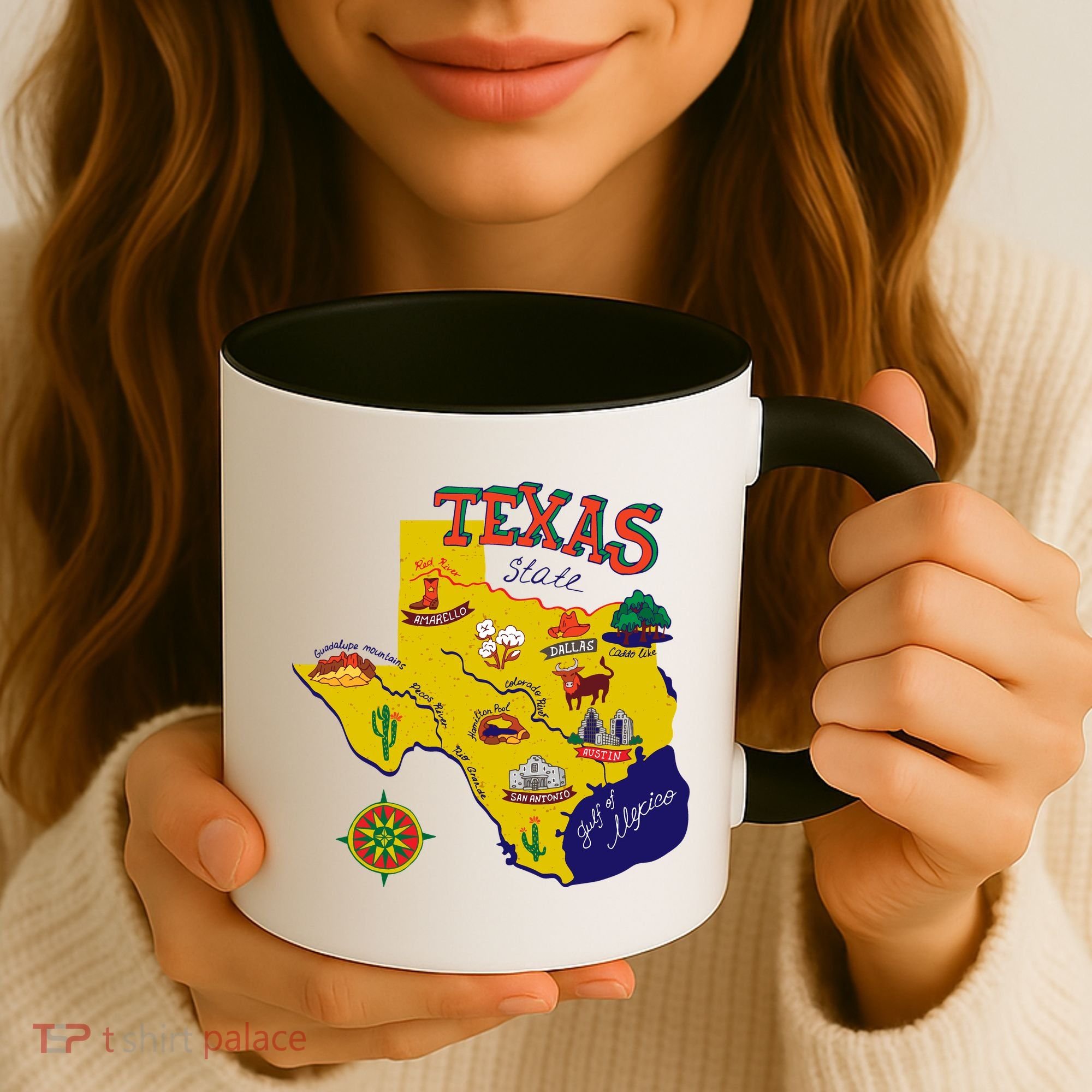 Texas Cartoon Map Coffee Mug