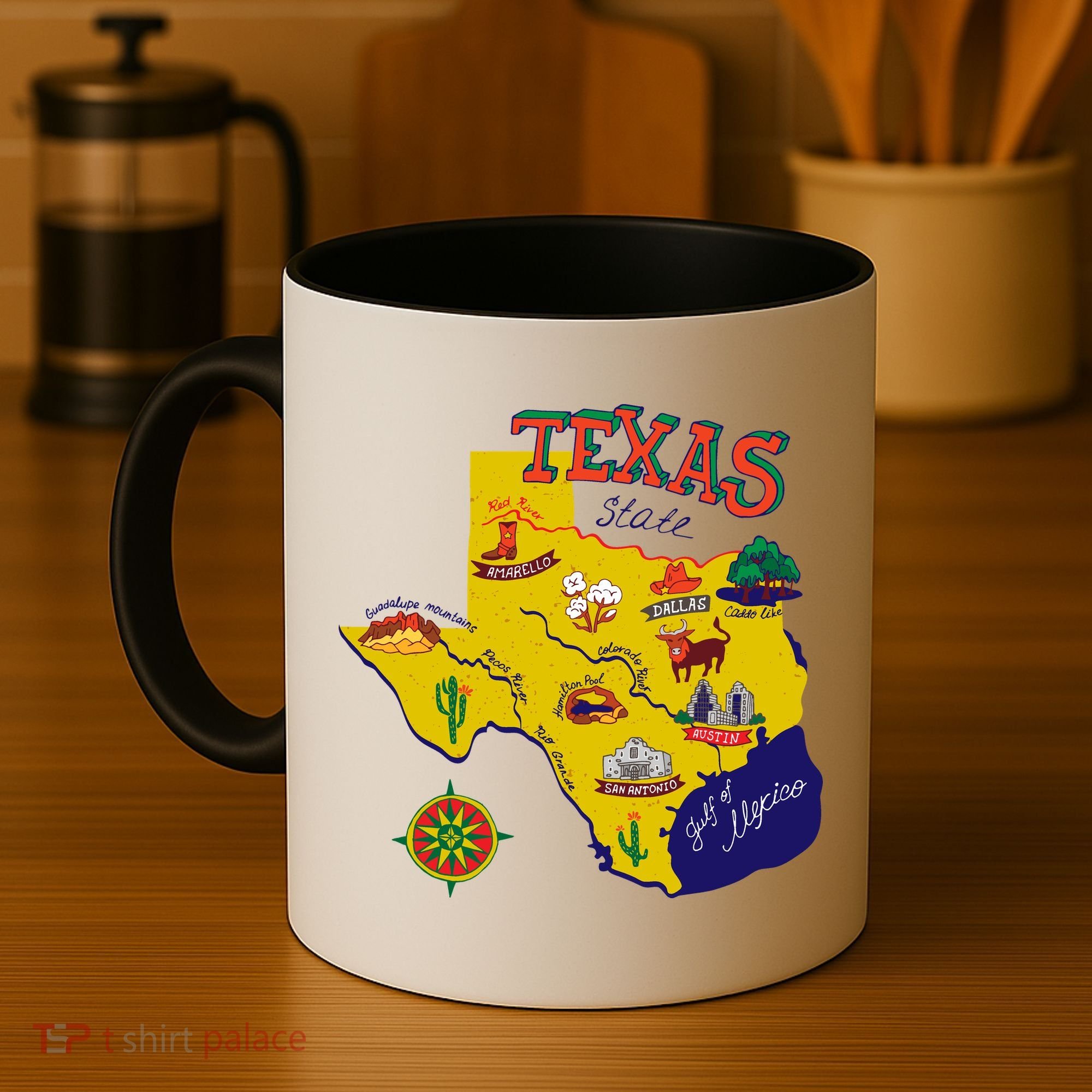 Texas Cartoon Map Coffee Mug