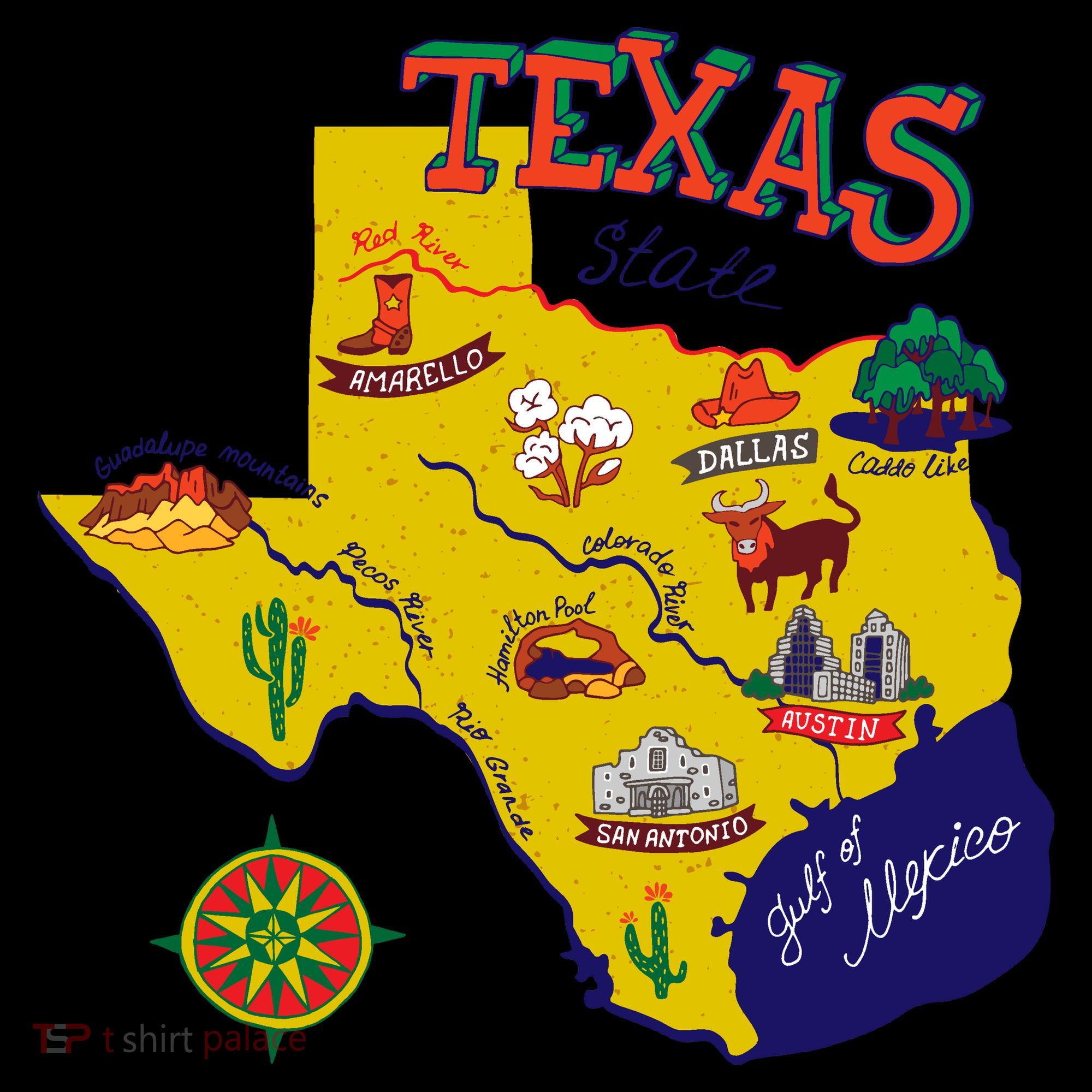 Texas Cartoon Map Coffee Mug