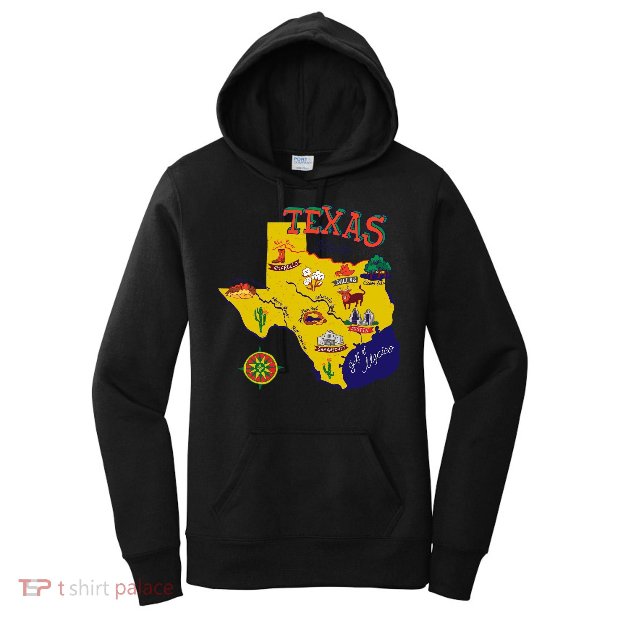 Texas Cartoon Map Women's Hoodie