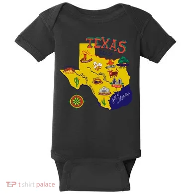 Texas Cartoon Map Baby Bodysuit