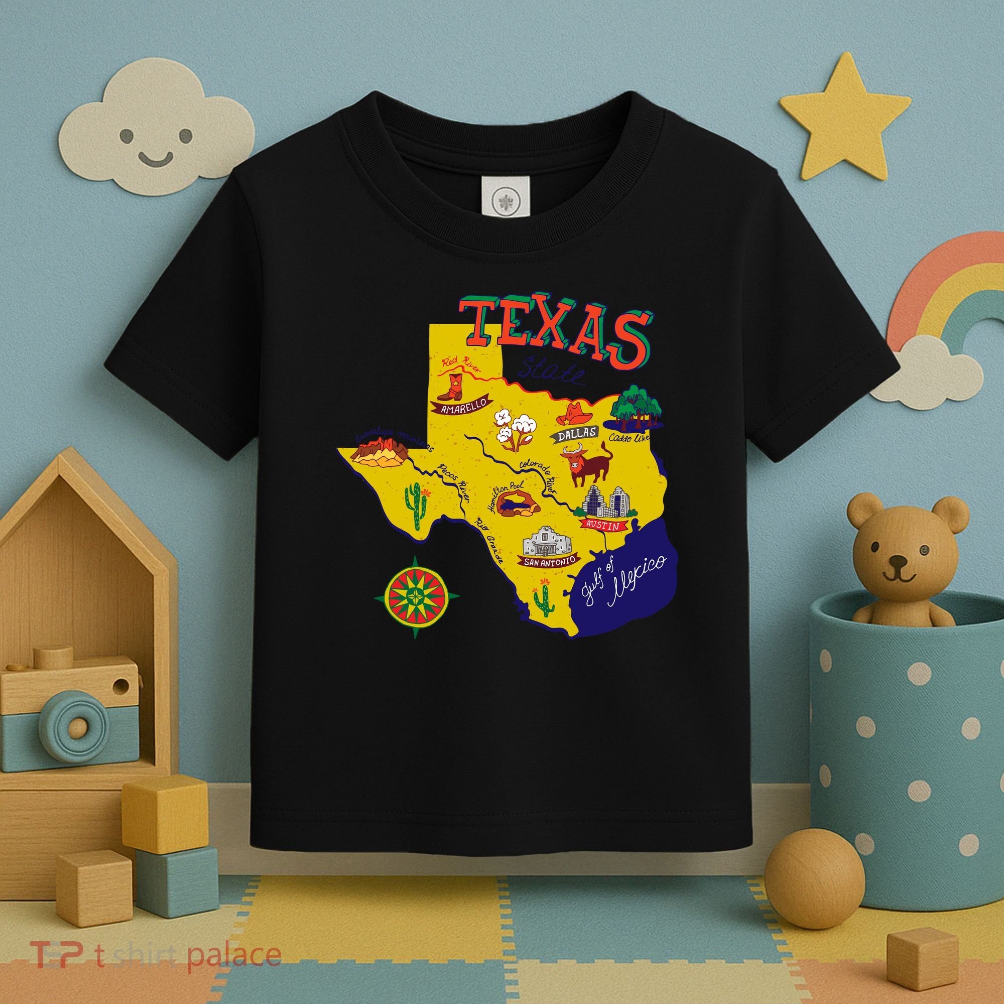 Texas Cartoon Map Toddler T-Shirt