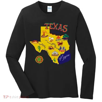 Texas Cartoon Map Women's Long Sleeve Shirt