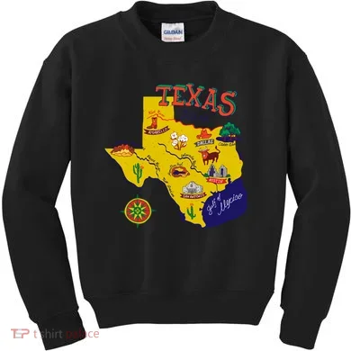 Texas Cartoon Map Kids Sweatshirt