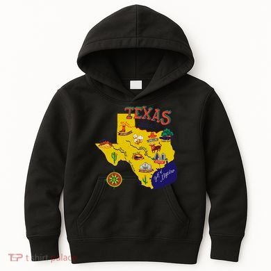 Texas Cartoon Map Kids Hoodie