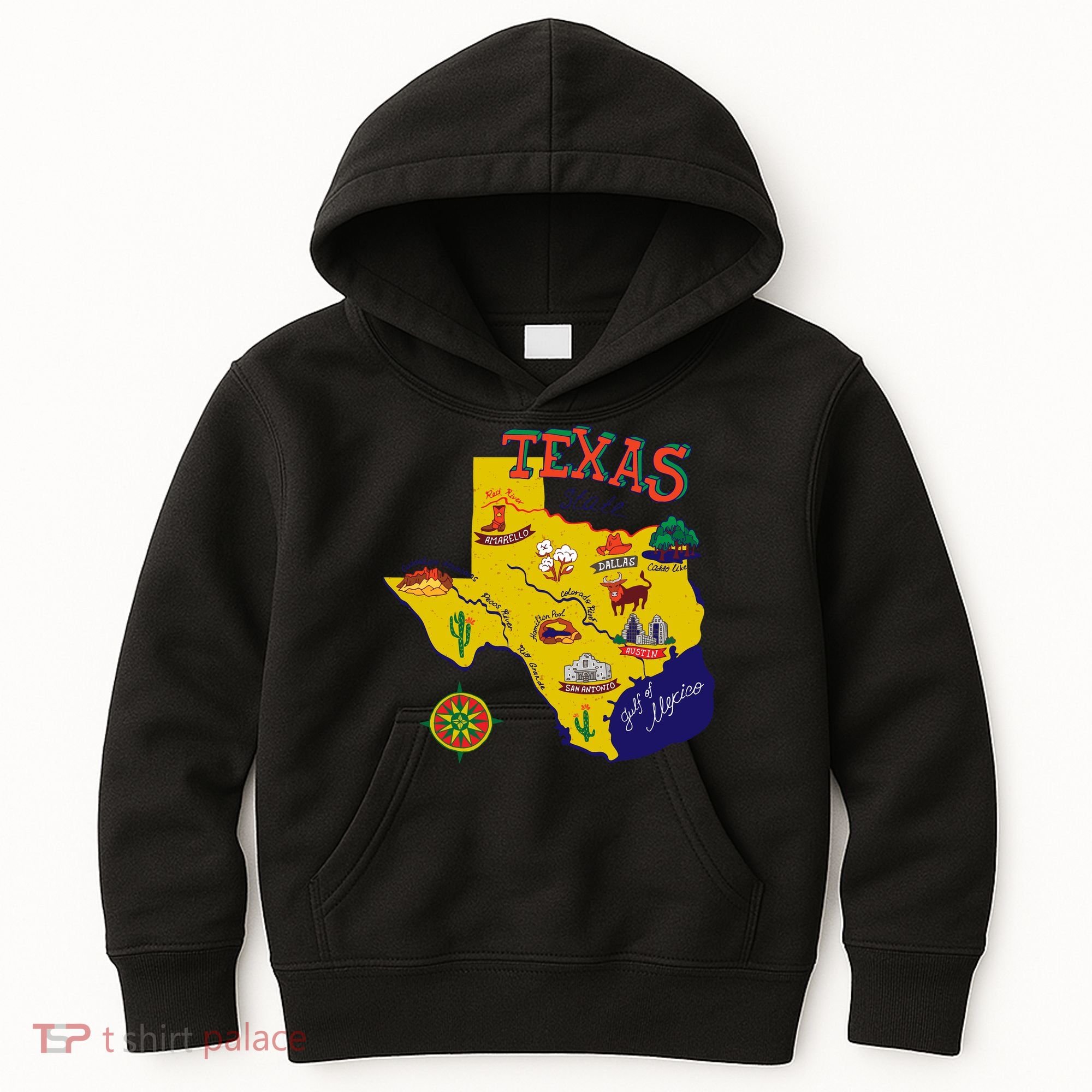 Texas Cartoon Map Kids Hoodie