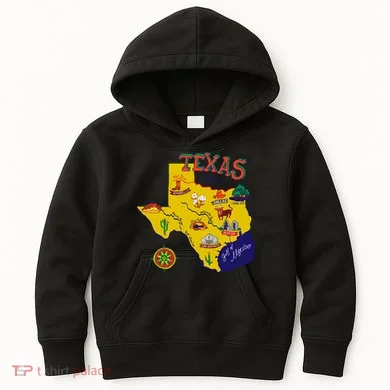 Texas Cartoon Map Kids Hoodie