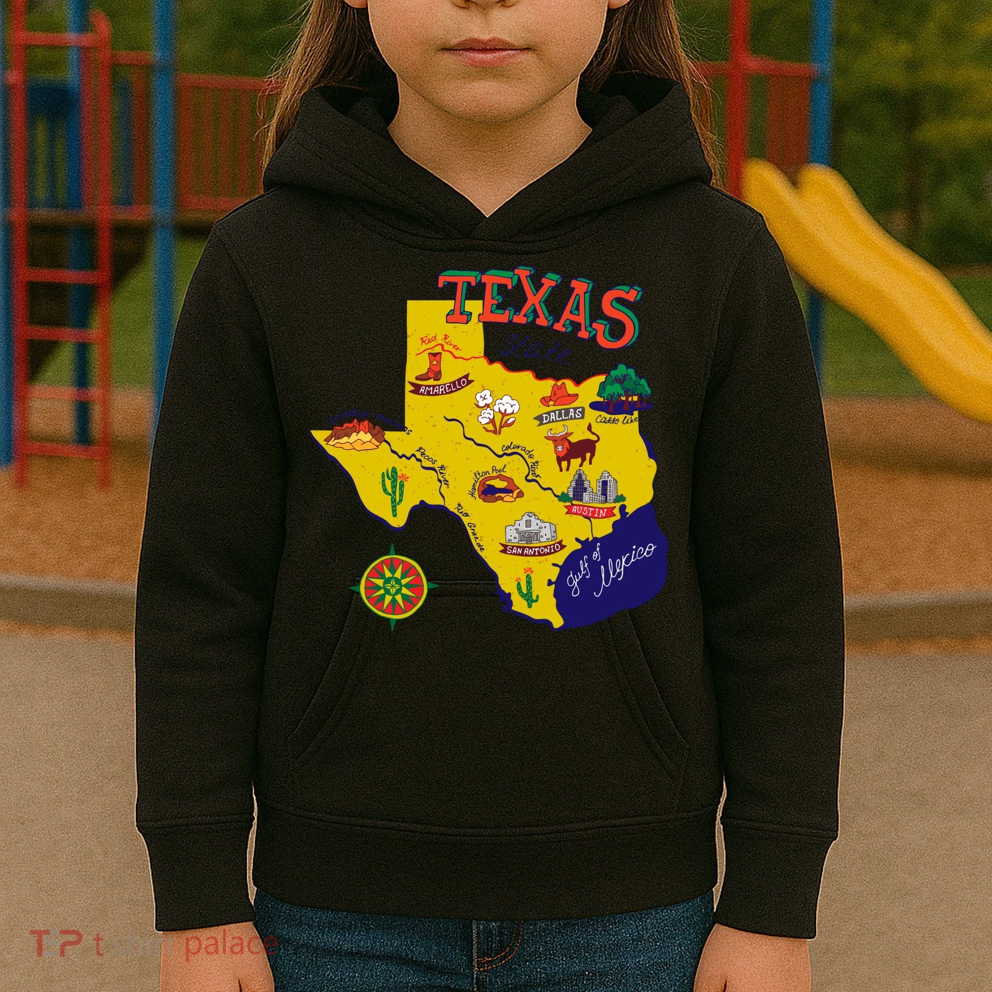 Texas Cartoon Map Kids Hoodie