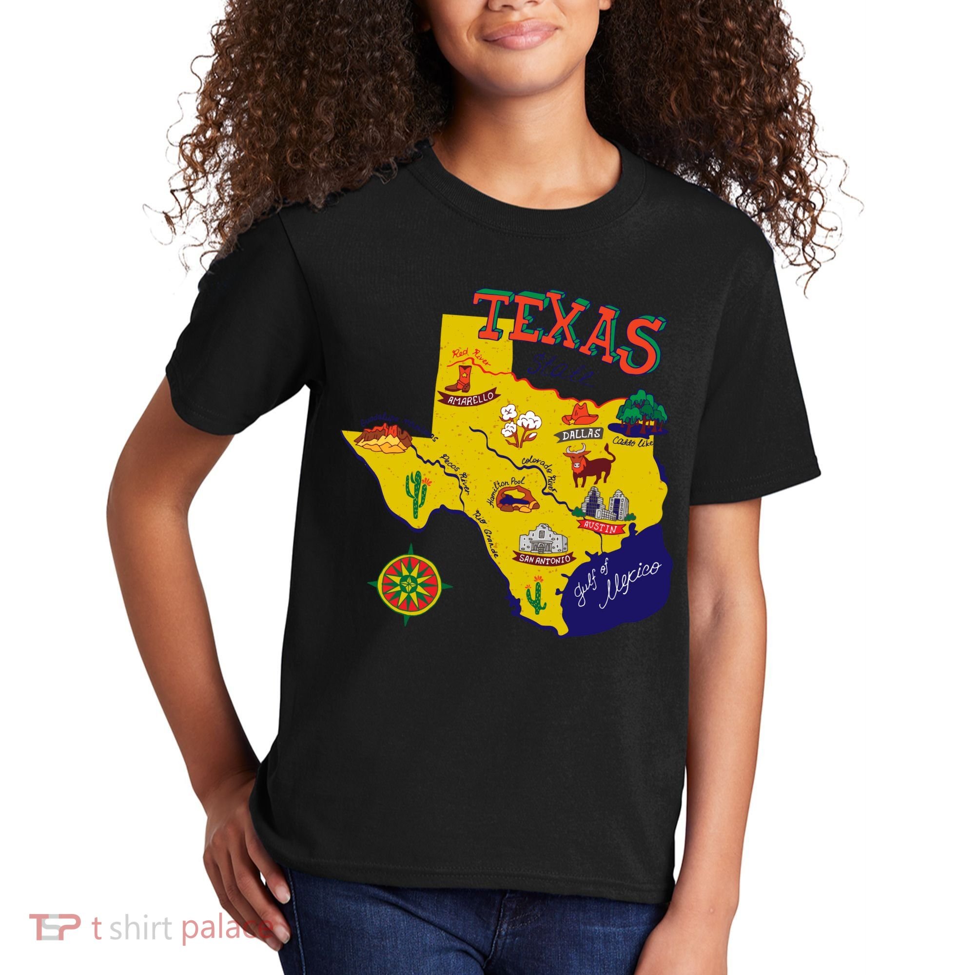 Texas Cartoon Map Kids T-Shirt