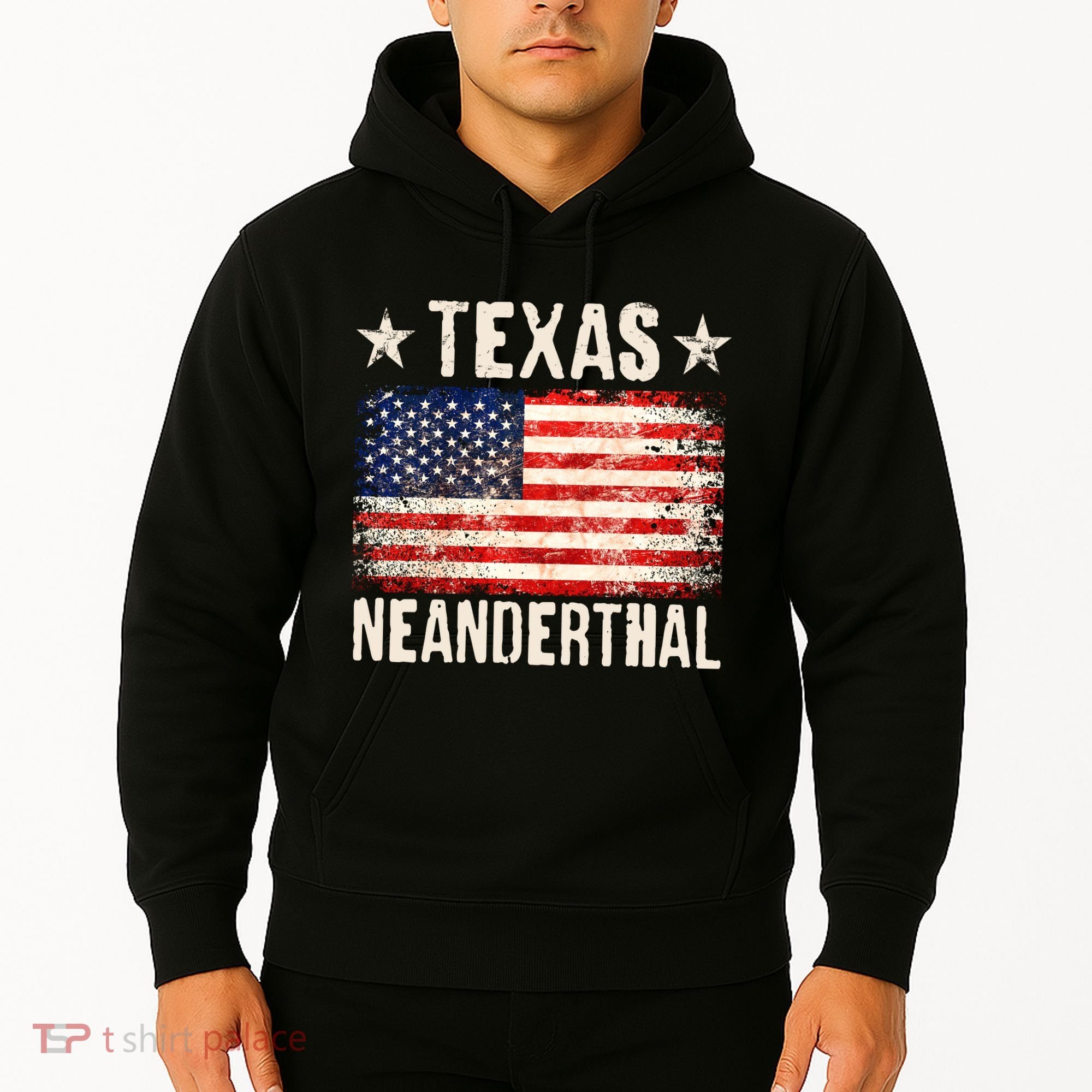 Texas Neanderthal Distressed US Flag Hoodie