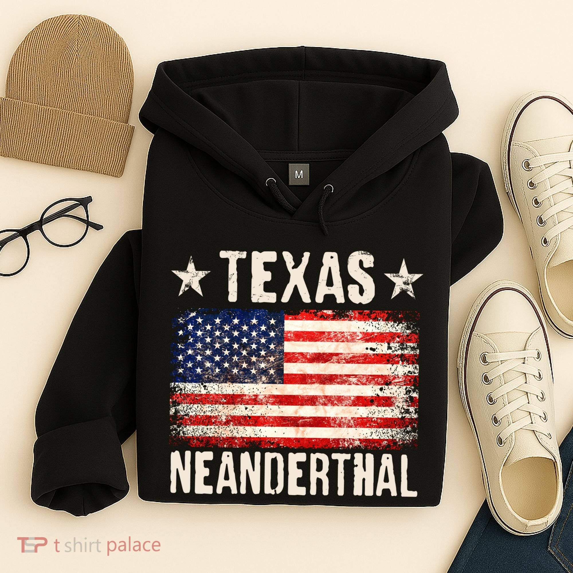 Texas Neanderthal Distressed US Flag Hoodie