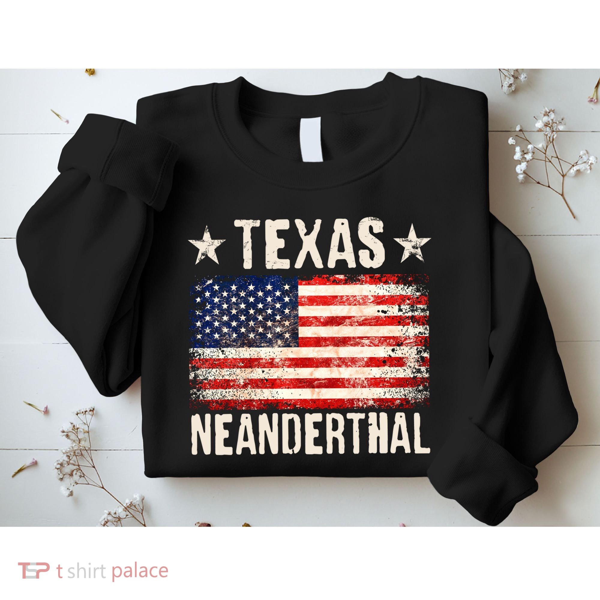 Texas Neanderthal Distressed US Flag Sweatshirt