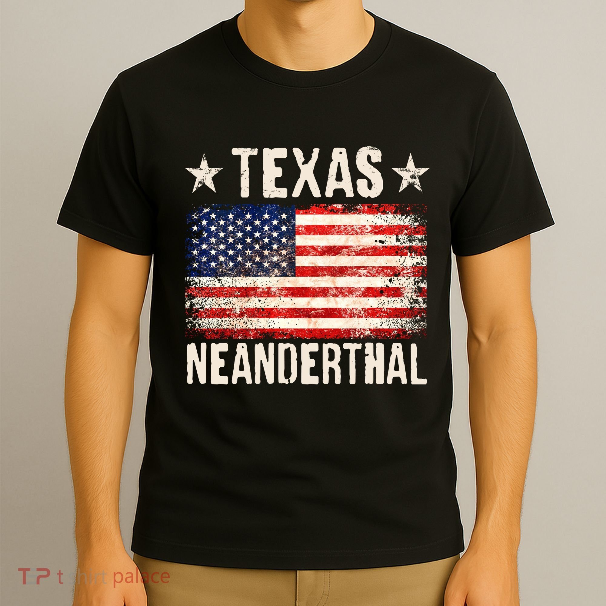 Texas Neanderthal Distressed US Flag T-Shirt