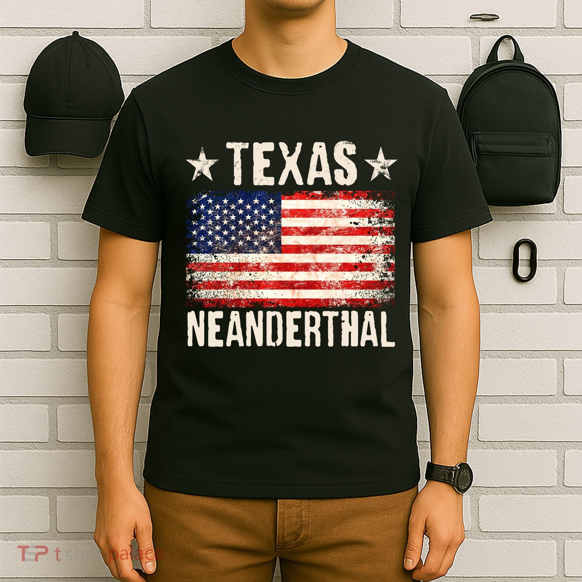 Texas Neanderthal Distressed US Flag T-Shirt
