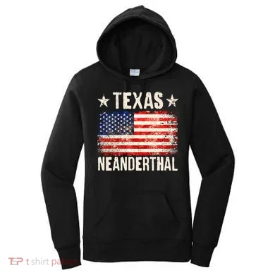 Texas Neanderthal Distressed US Flag Women's Hoodie