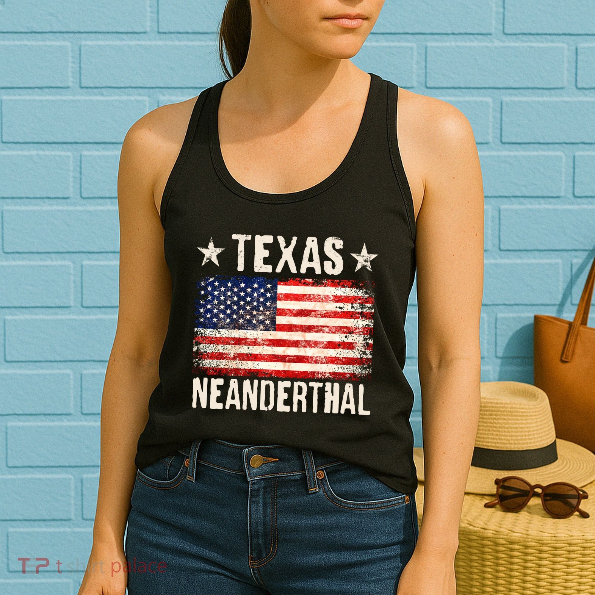 Texas Neanderthal Distressed US Flag Women's Tank Top