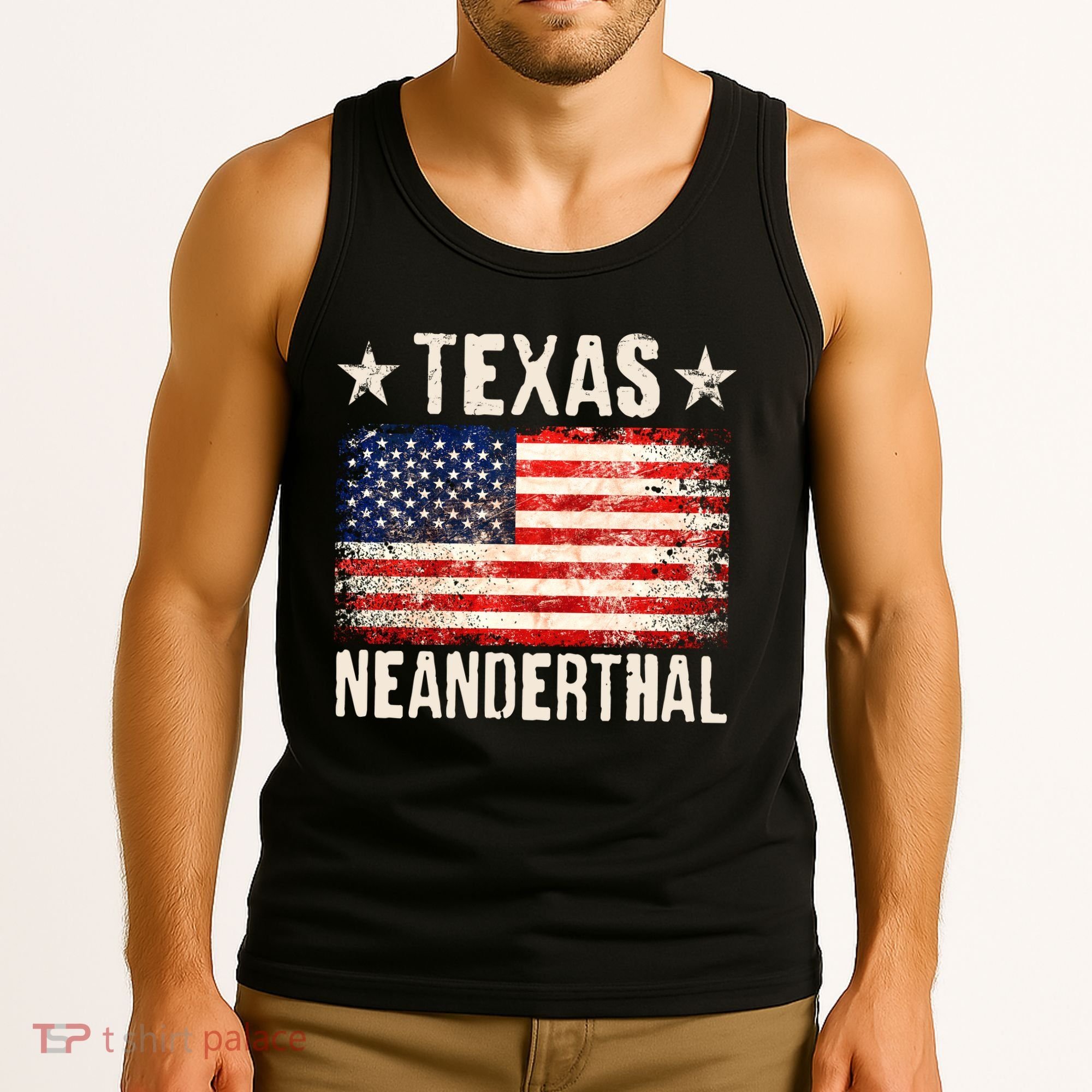 Texas Neanderthal Distressed US Flag Tank Top