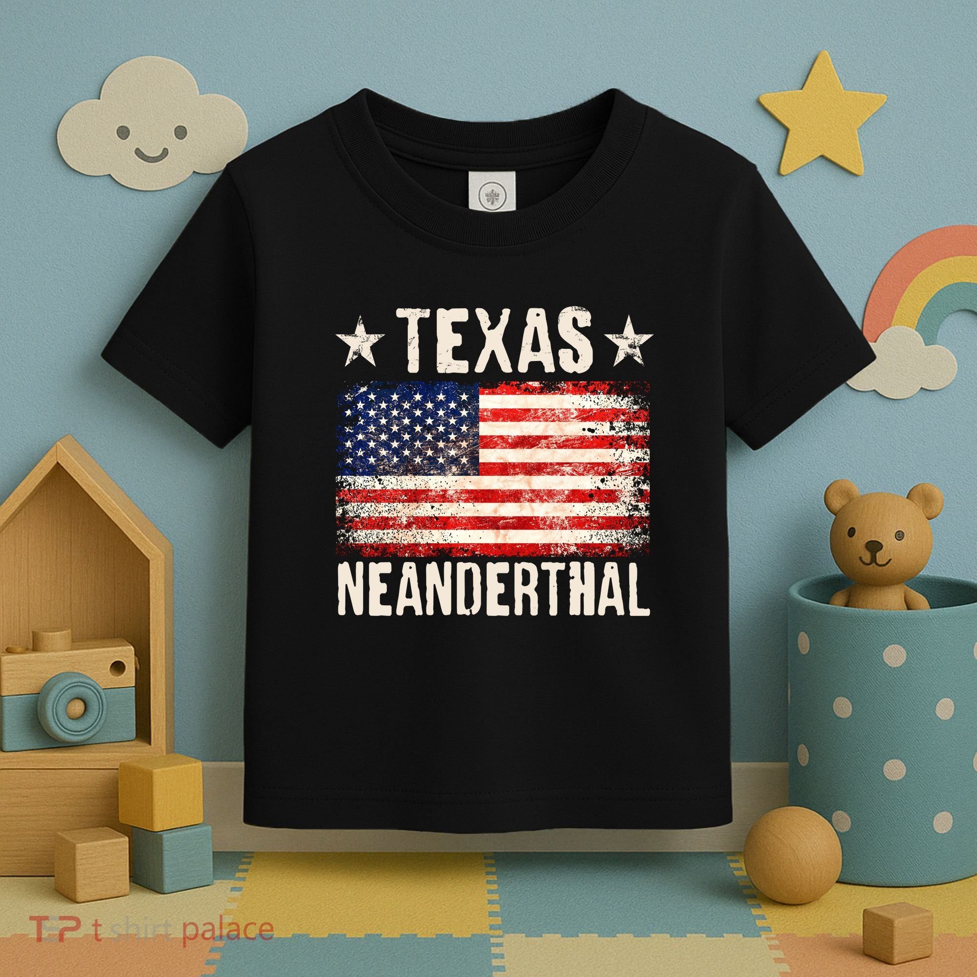 Texas Neanderthal Distressed US Flag Toddler T-Shirt