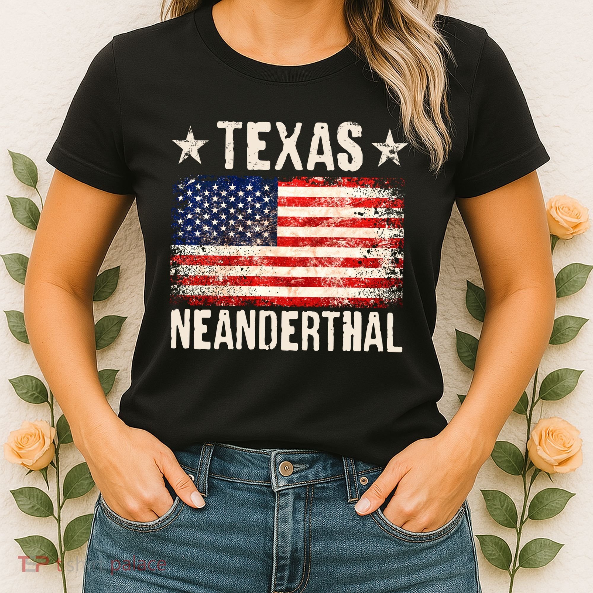 Texas Neanderthal Distressed US Flag Women's T-Shirt