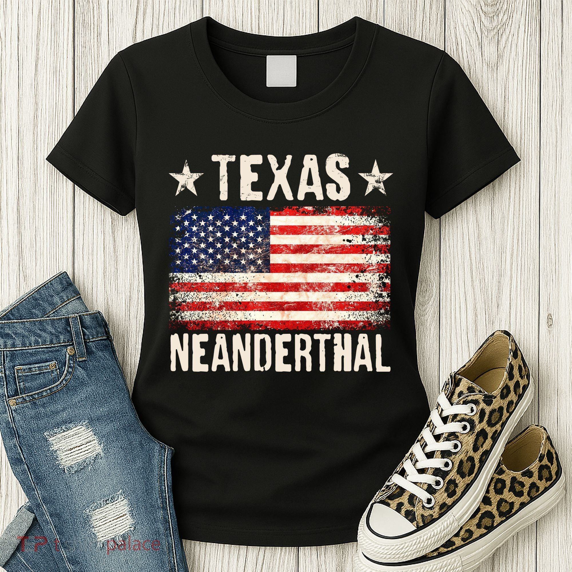 Texas Neanderthal Distressed US Flag Women's T-Shirt