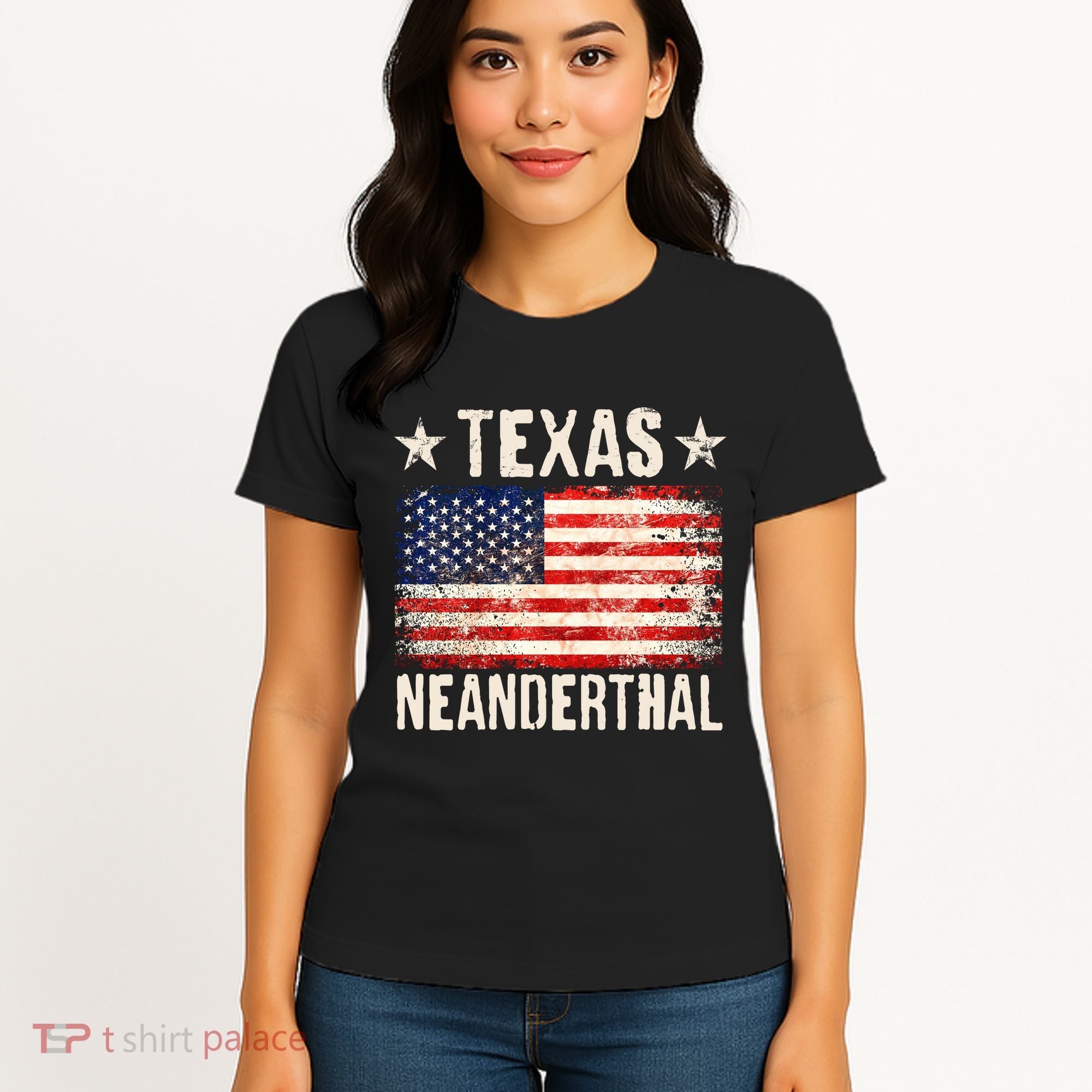 Texas Neanderthal Distressed US Flag Women's T-Shirt