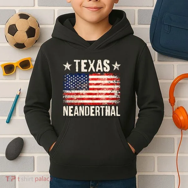 Texas Neanderthal Distressed US Flag Kids Hoodie