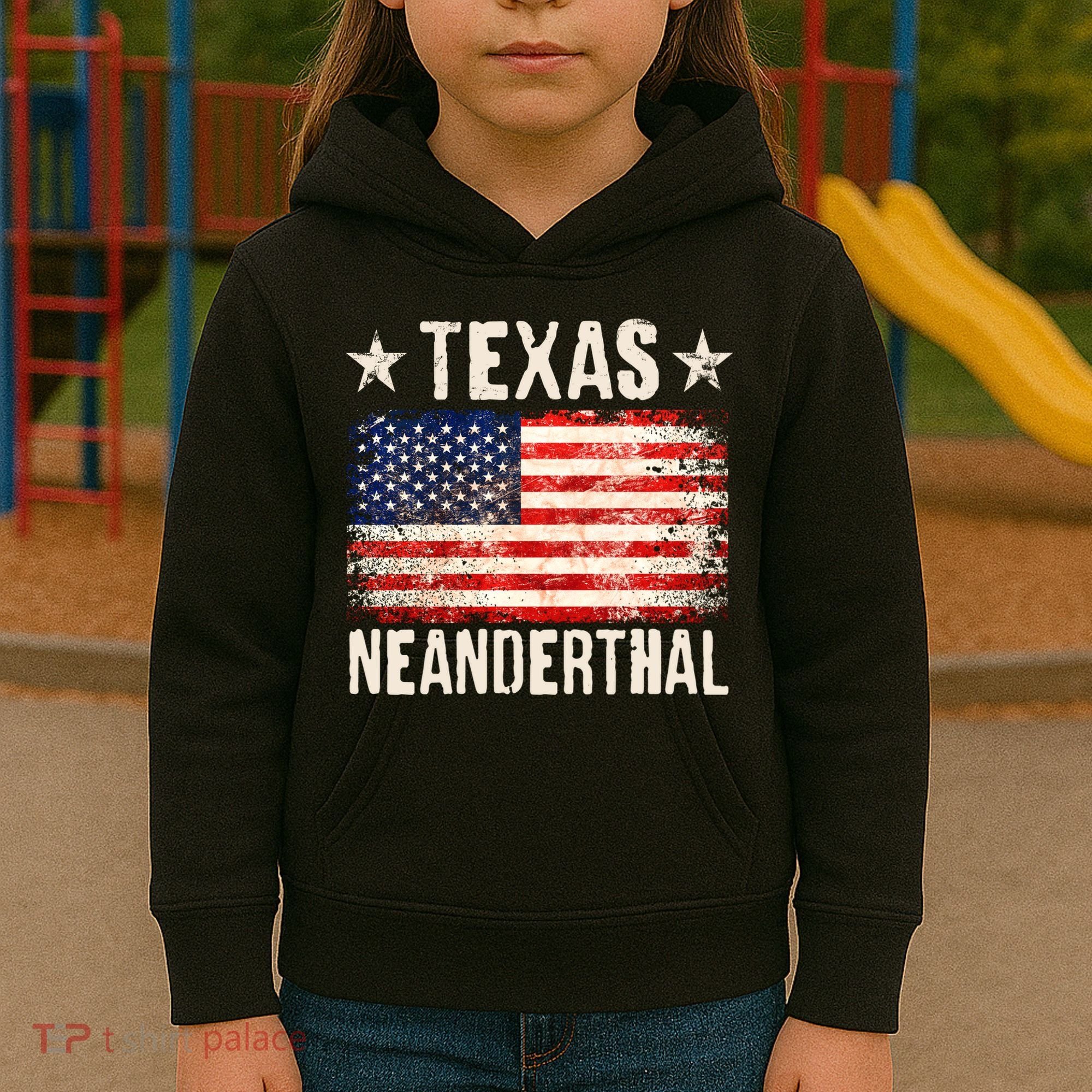 Texas Neanderthal Distressed US Flag Kids Hoodie