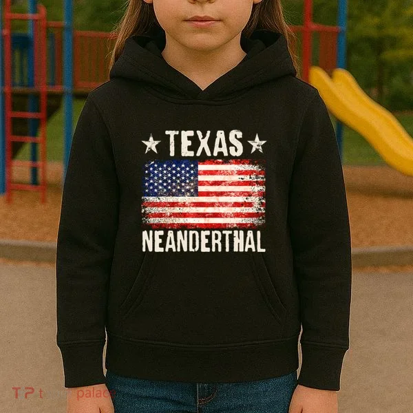 Texas Neanderthal Distressed US Flag Kids Hoodie