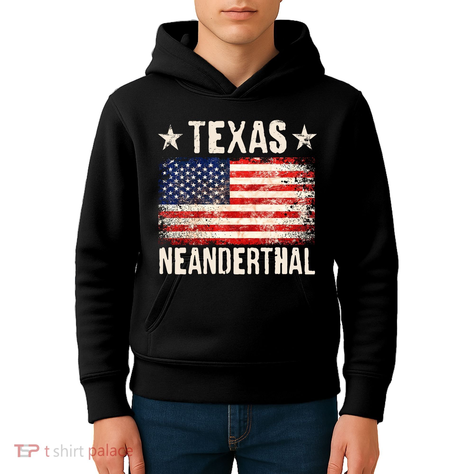 Texas Neanderthal Distressed US Flag Kids Hoodie