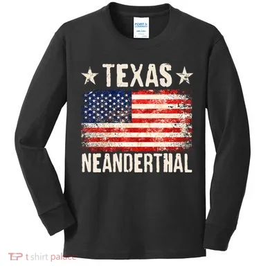 Texas Neanderthal Distressed US Flag Kids Long Sleeve Shirt