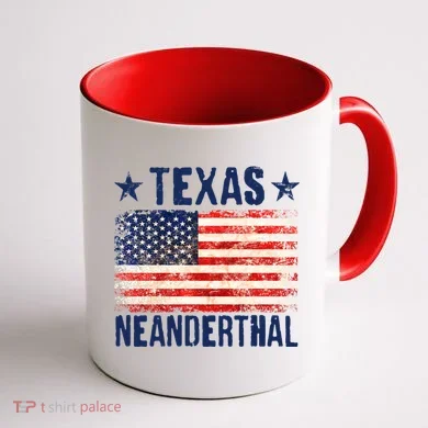 Texas Neanderthal Distressed US Flag Coffee Mug back