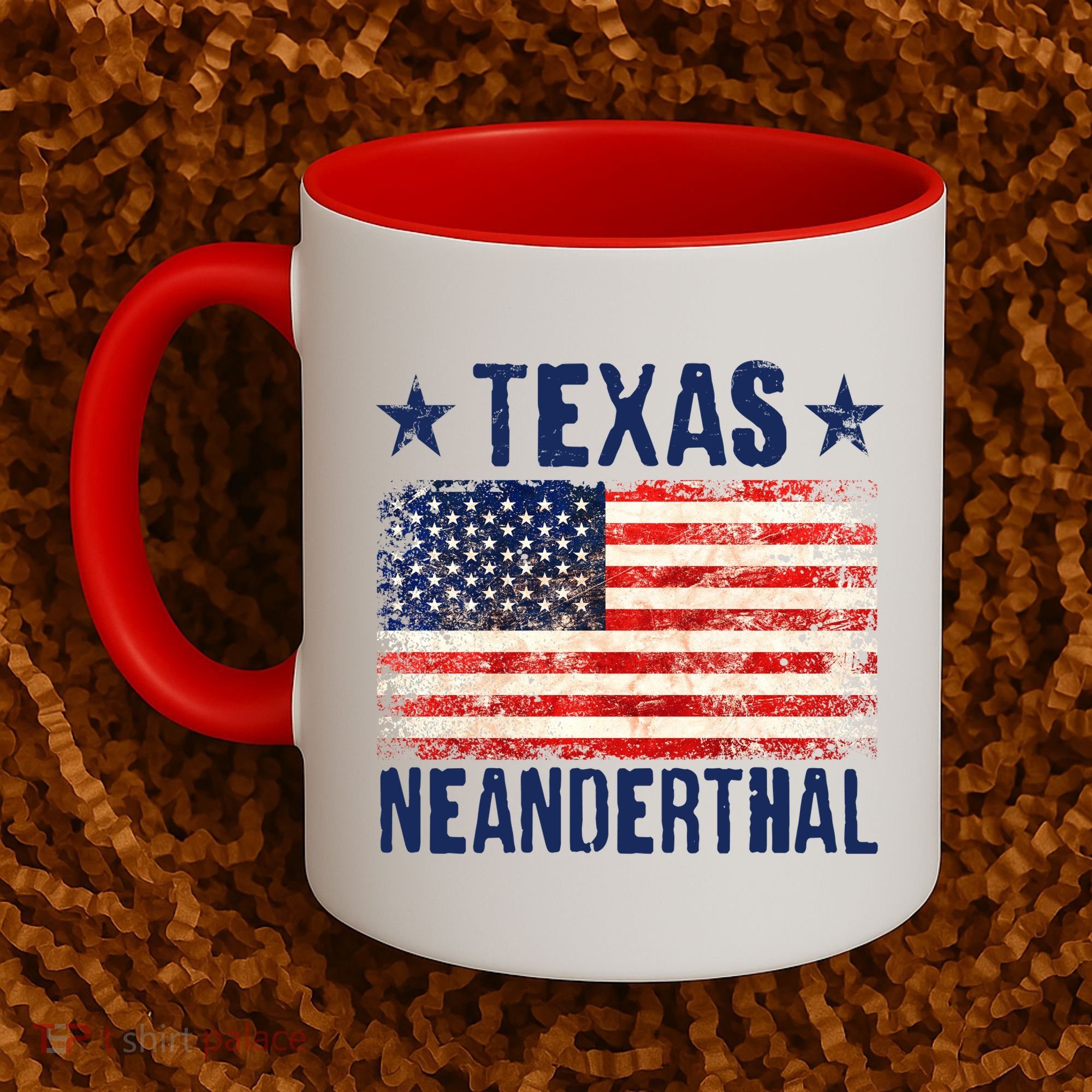 Texas Neanderthal Distressed US Flag Coffee Mug