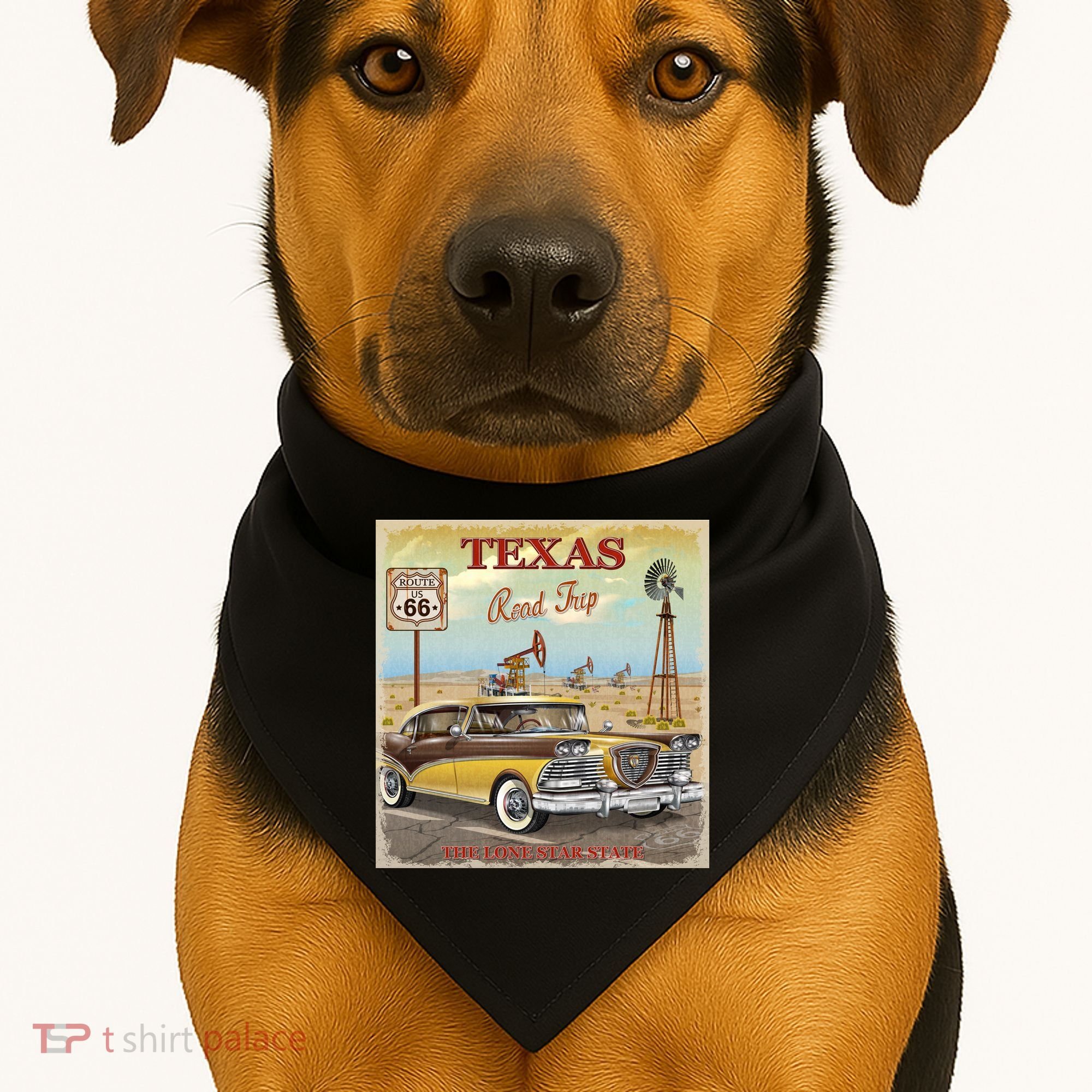 Texas Road Trip Route 66 Classic Car USA-Made Doggie Bandana