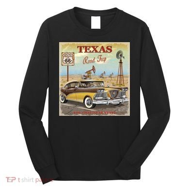 Texas Road Trip Route 66 Classic Car Long Sleeve Shirt