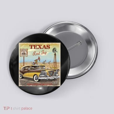 Texas Road Trip Route 66 Classic Car Button