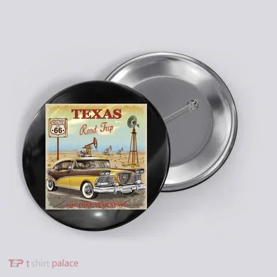 Texas Road Trip Route 66 Classic Car Button