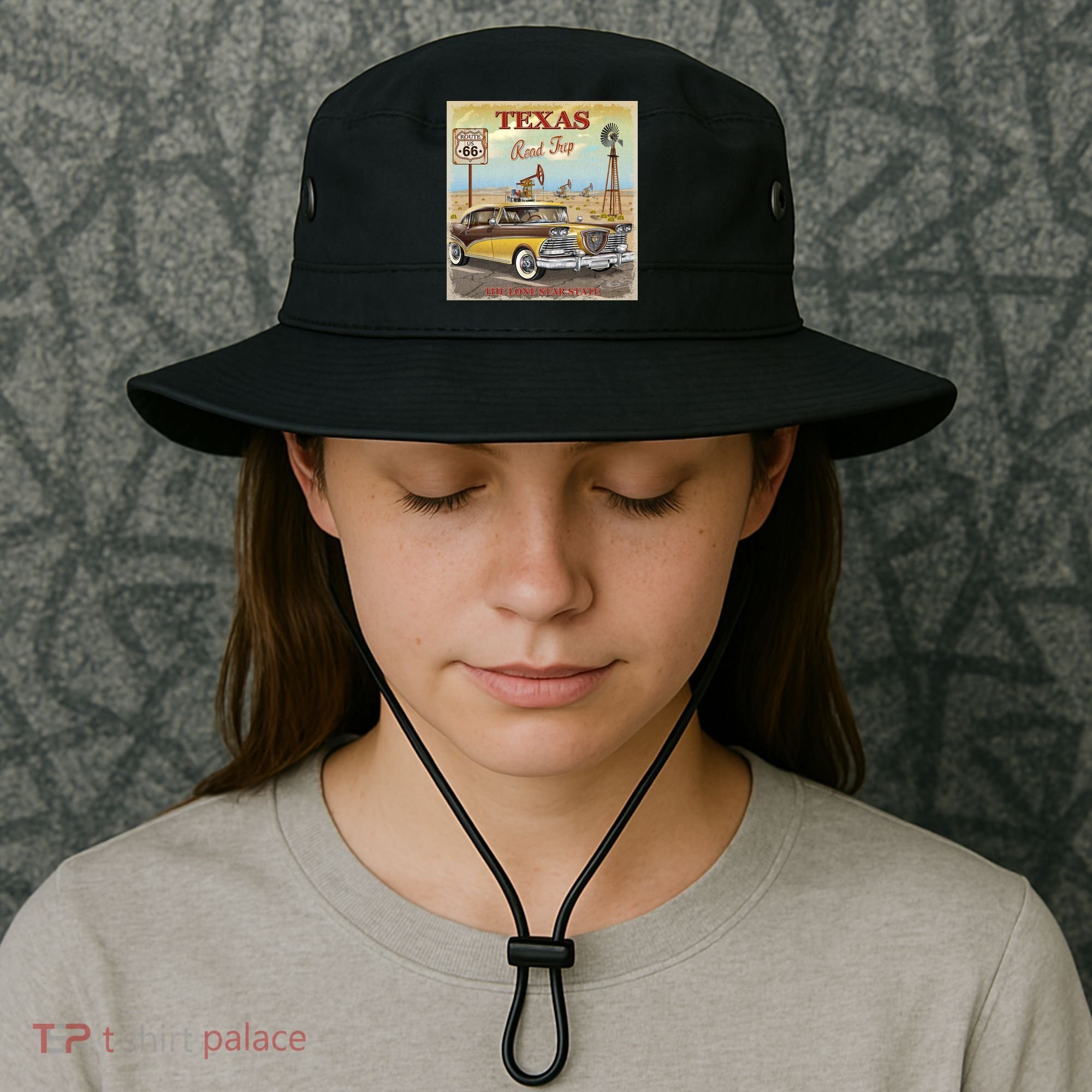 Texas Road Trip Route 66 Classic Car Bucket Hat