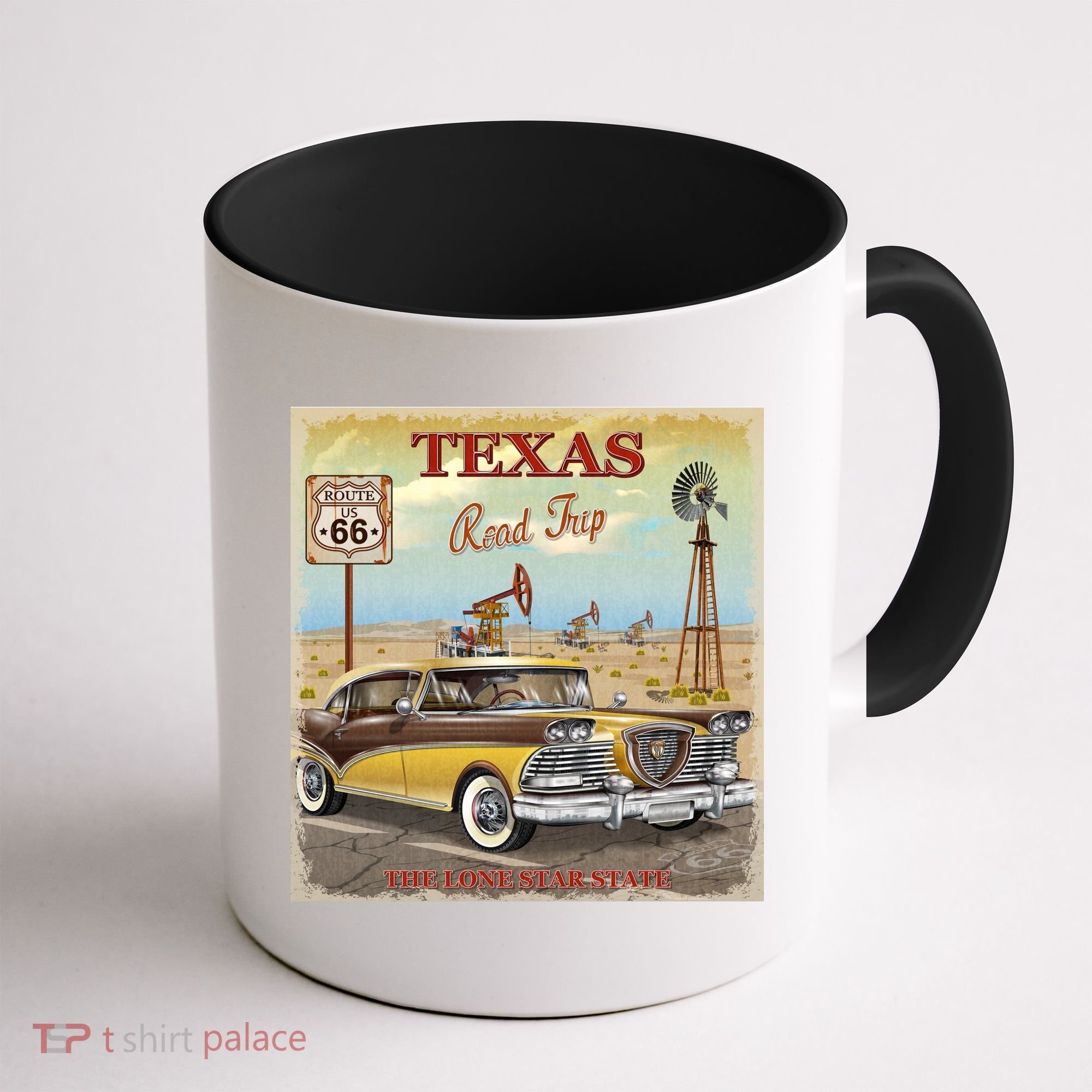 Texas Road Trip Route 66 Classic Car Coffee Mug