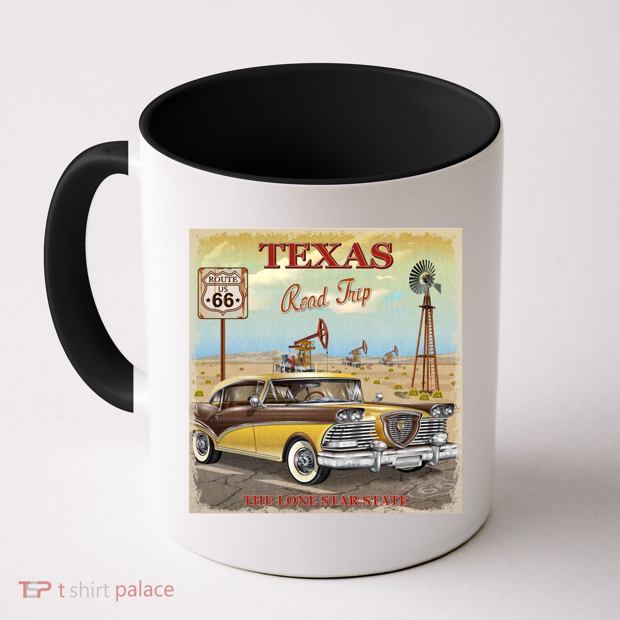Texas Road Trip Route 66 Classic Car Coffee Mug