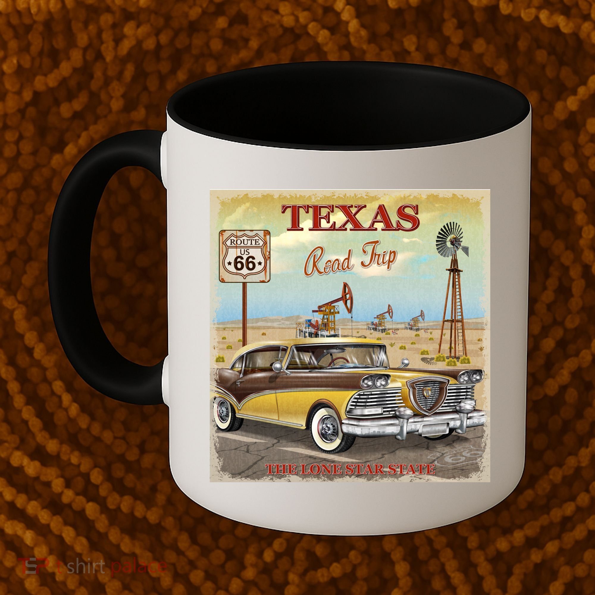 Texas Road Trip Route 66 Classic Car Coffee Mug