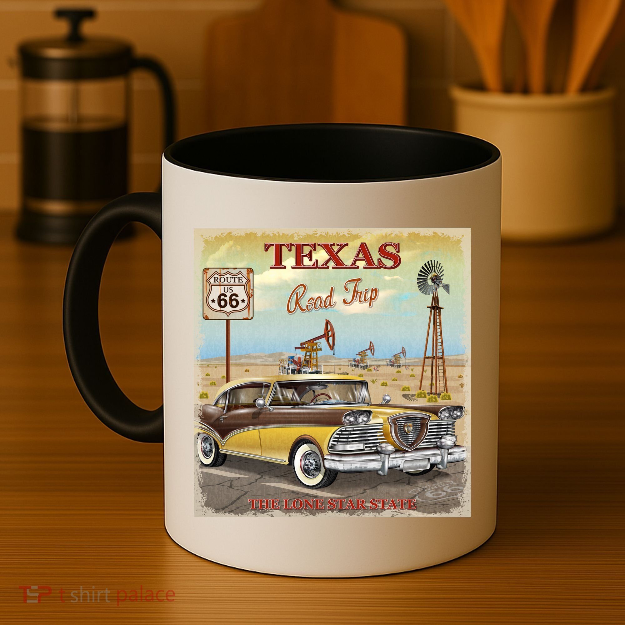 Texas Road Trip Route 66 Classic Car Coffee Mug