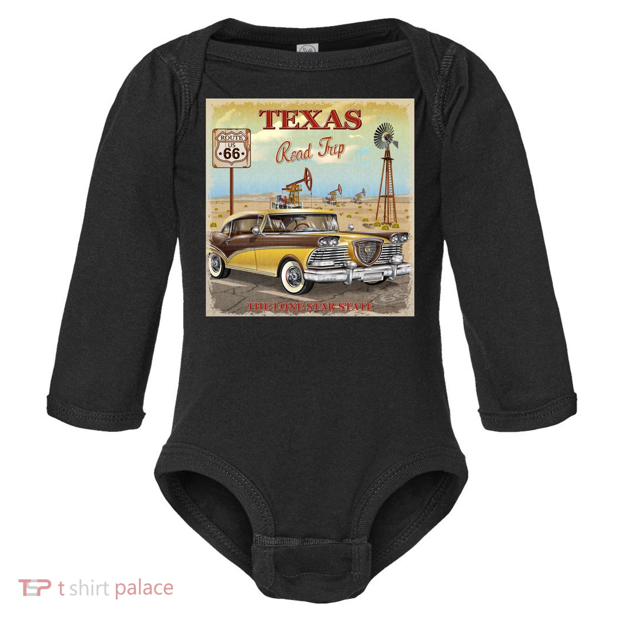Texas Road Trip Route 66 Classic Car Baby Long Sleeve Bodysuit